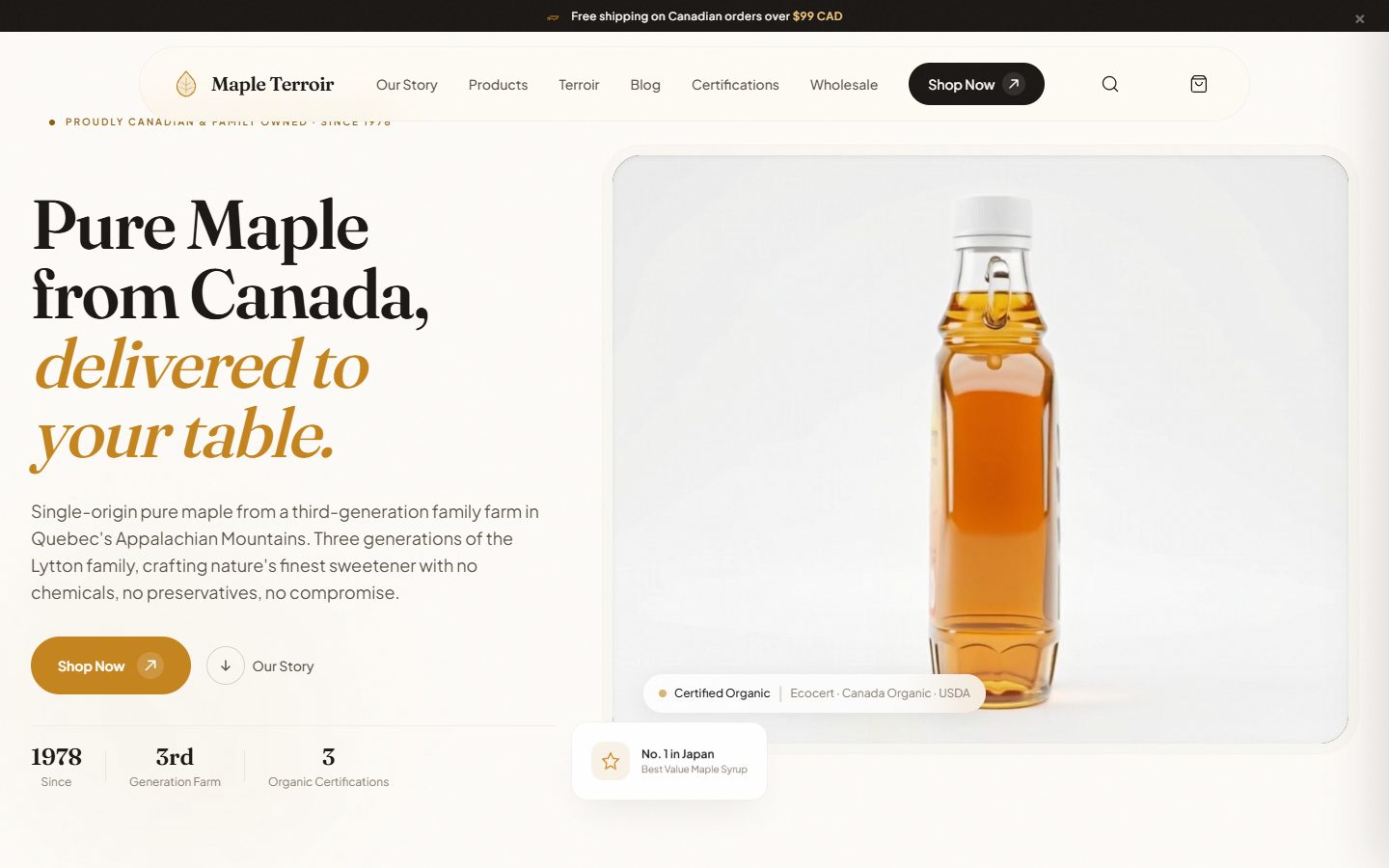 Maple Terroir website screenshot